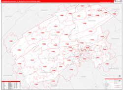 Harrisburg-Carlisle Metro Area Wall Map Red Line Style 2024